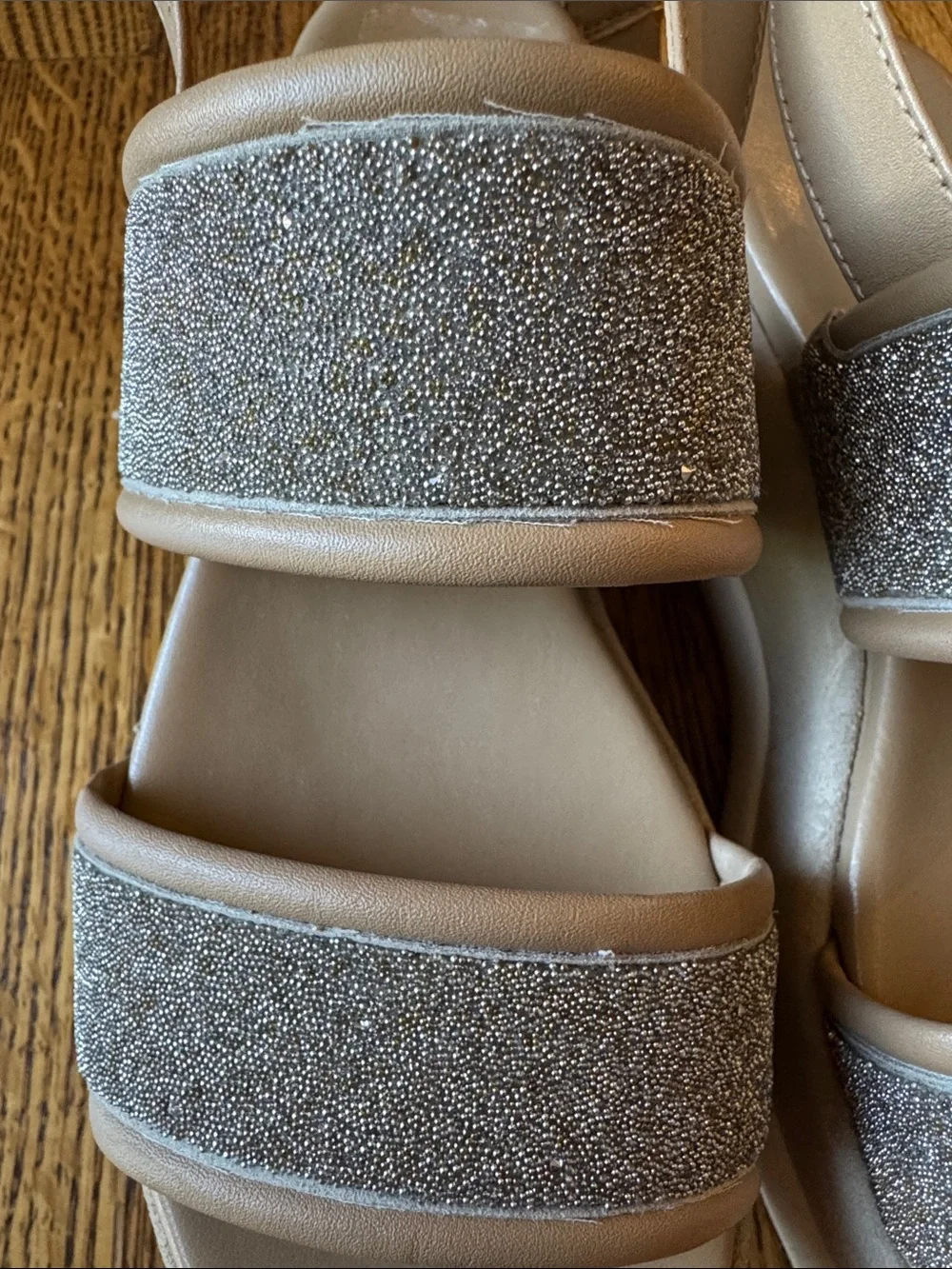 Michael Kors Presley Platform Sandal Tan Silver Glitter Sz 6